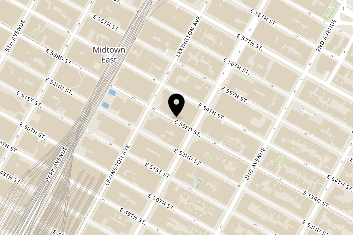 Map showing the location of Thank you come again Thai on 157 E 53rd St in New York